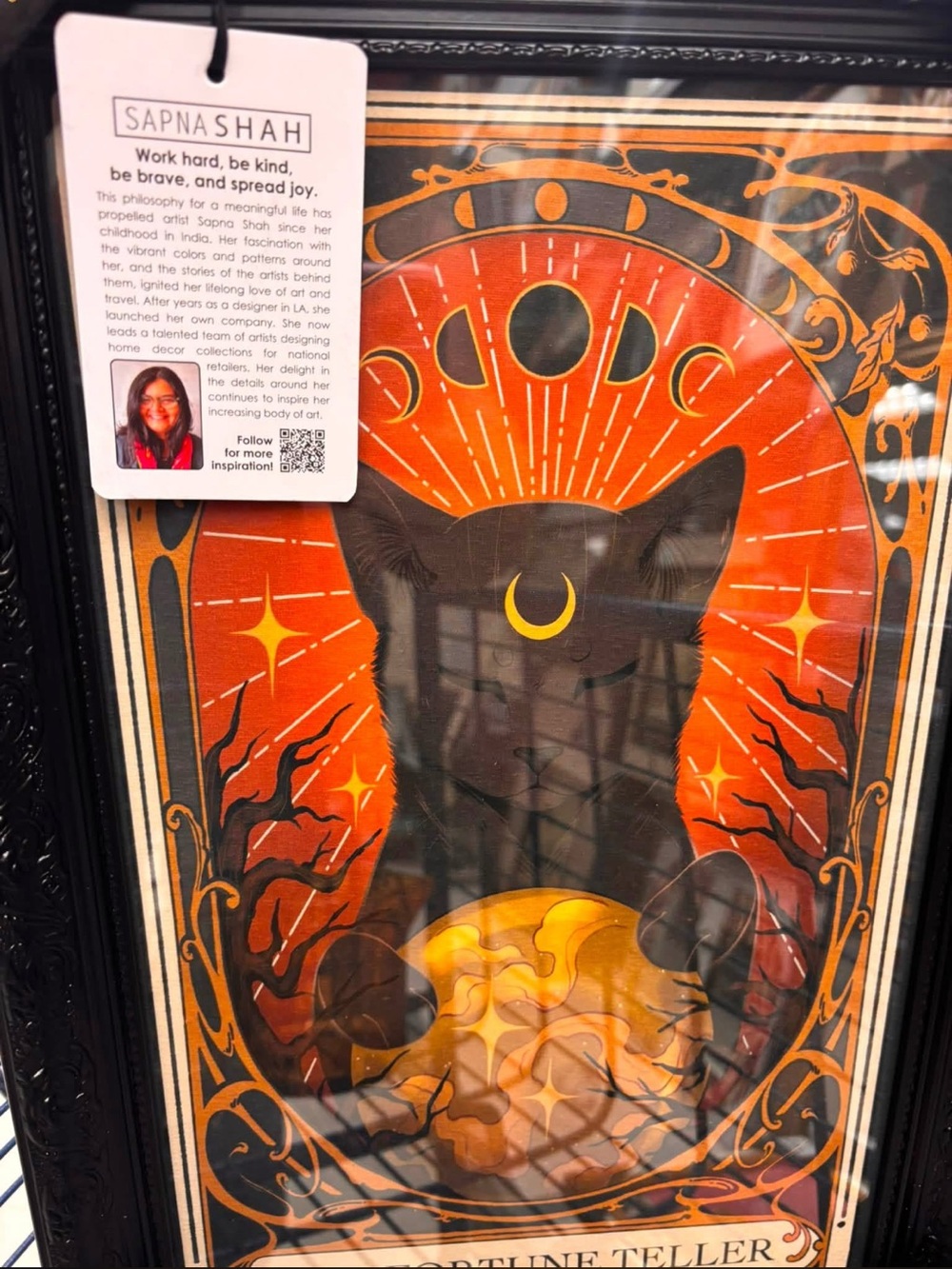 Sapna Shah Fortune Teller Cat Wall Art - Orange & Black